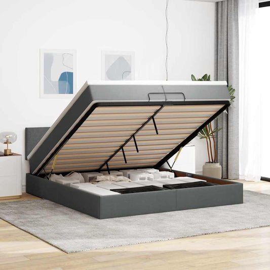 Ottoman-Bett Mit Matratze Stoff Dunkelgrau