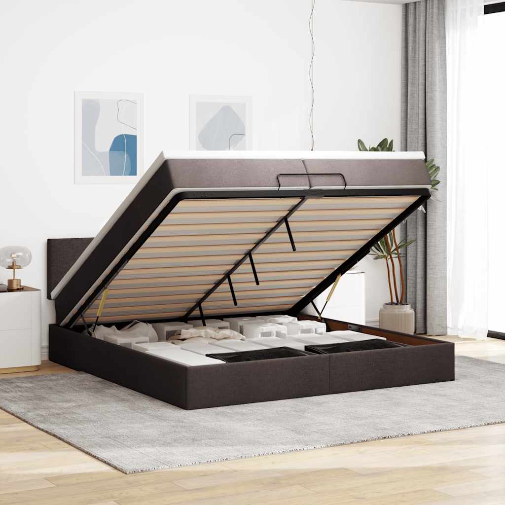 Ottoman-Bett Mit Matratze Stoff Dunkelbraun