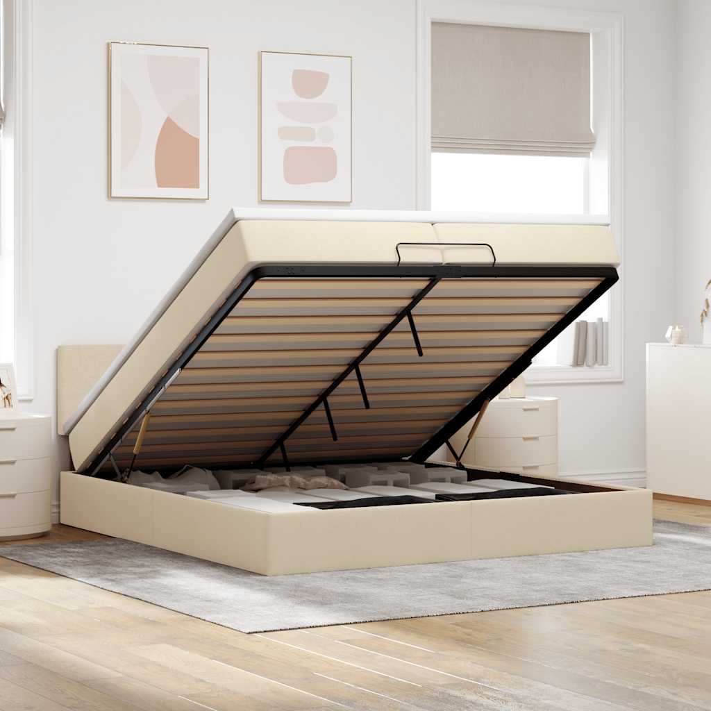 Ottoman-Bett Mit Matratze Stoff Creme