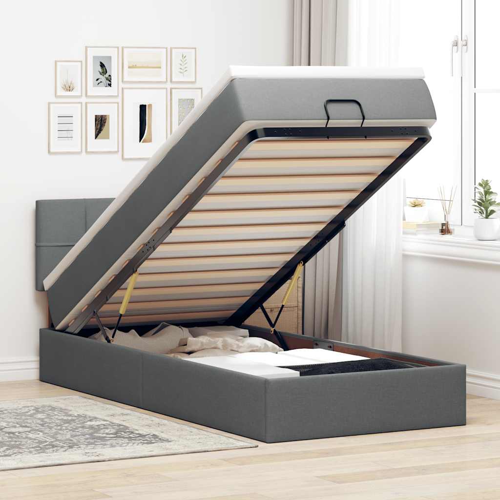 Ottoman-Bett Mit Matratze Stoff Dunkelgrau