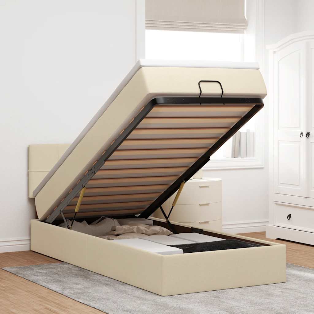 Ottoman-Bett Mit Matratze Stoff Creme