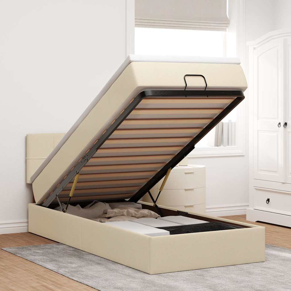 Ottoman-Bett Mit Matratze Stoff Creme