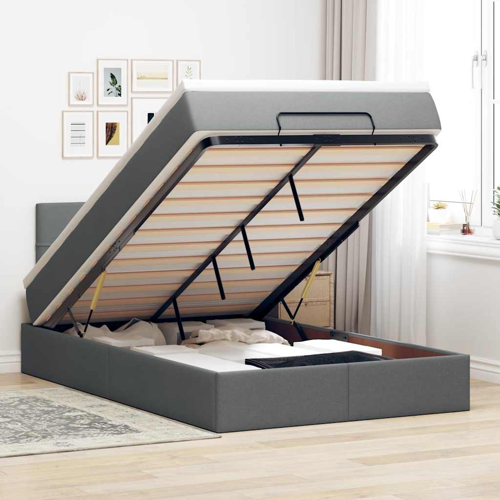 Ottoman-Bett Mit Matratze Stoff Dunkelgrau