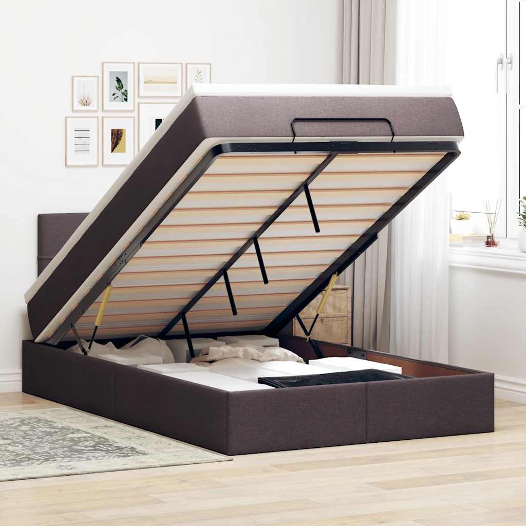 Ottoman-Bett Mit Matratze Stoff Dunkelbraun