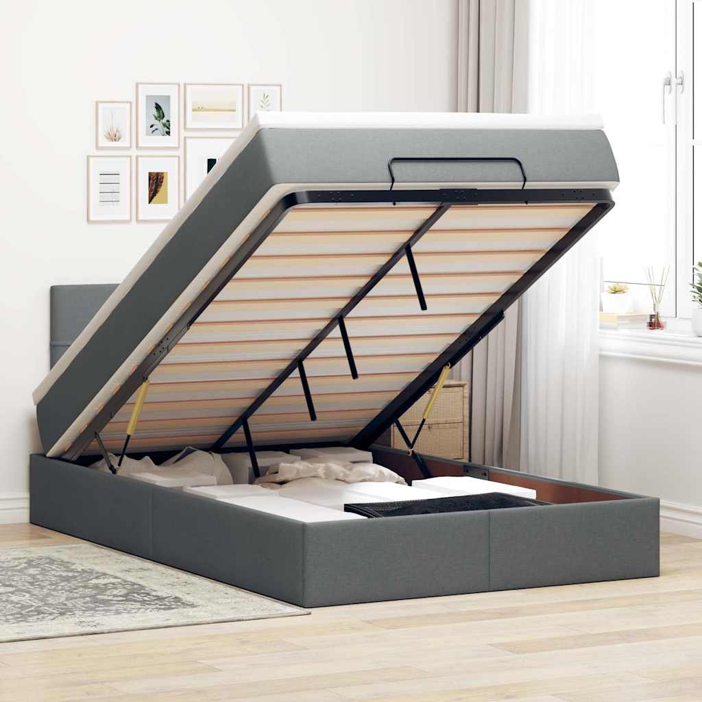 Ottoman-Bett Mit Matratze Stoff Dunkelgrau