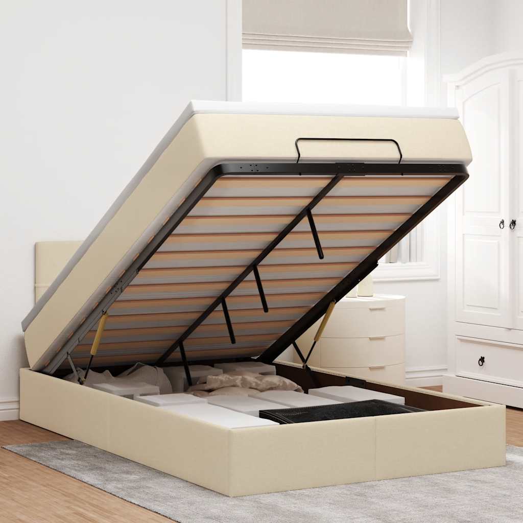 Ottoman-Bett Mit Matratze Stoff Creme