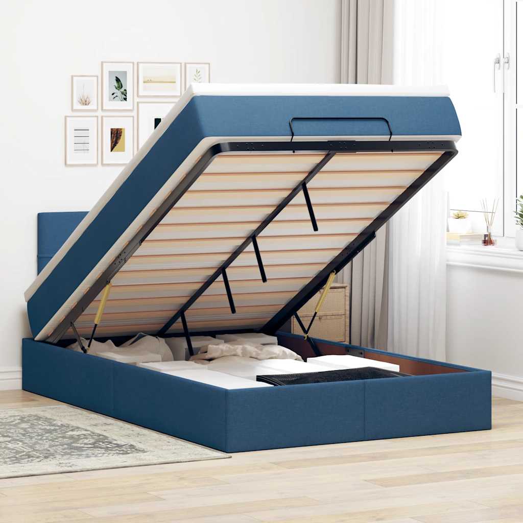Ottoman-Bett Mit Matratze Stoff Blau