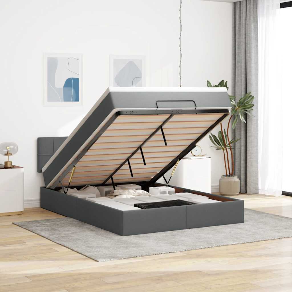 Ottoman-Bett Mit Matratze Stoff Dunkelgrau