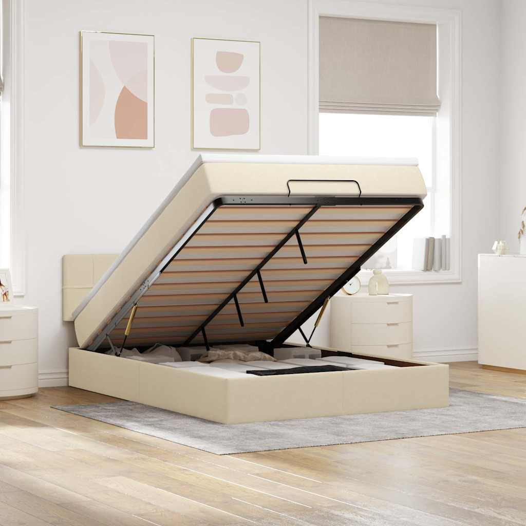 Ottoman-Bett Mit Matratze Stoff Creme