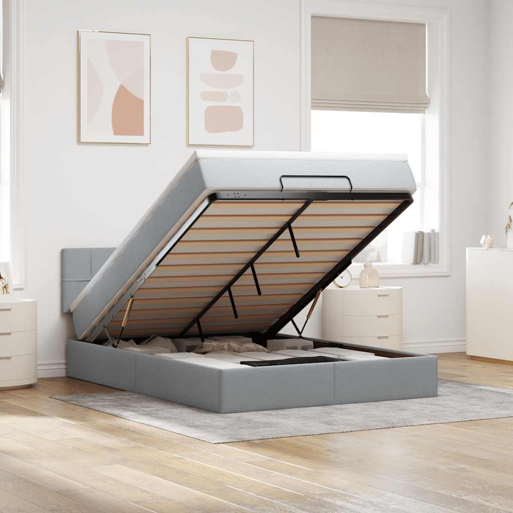 Ottoman-Bett Mit Matratze Stoff Hellgrau