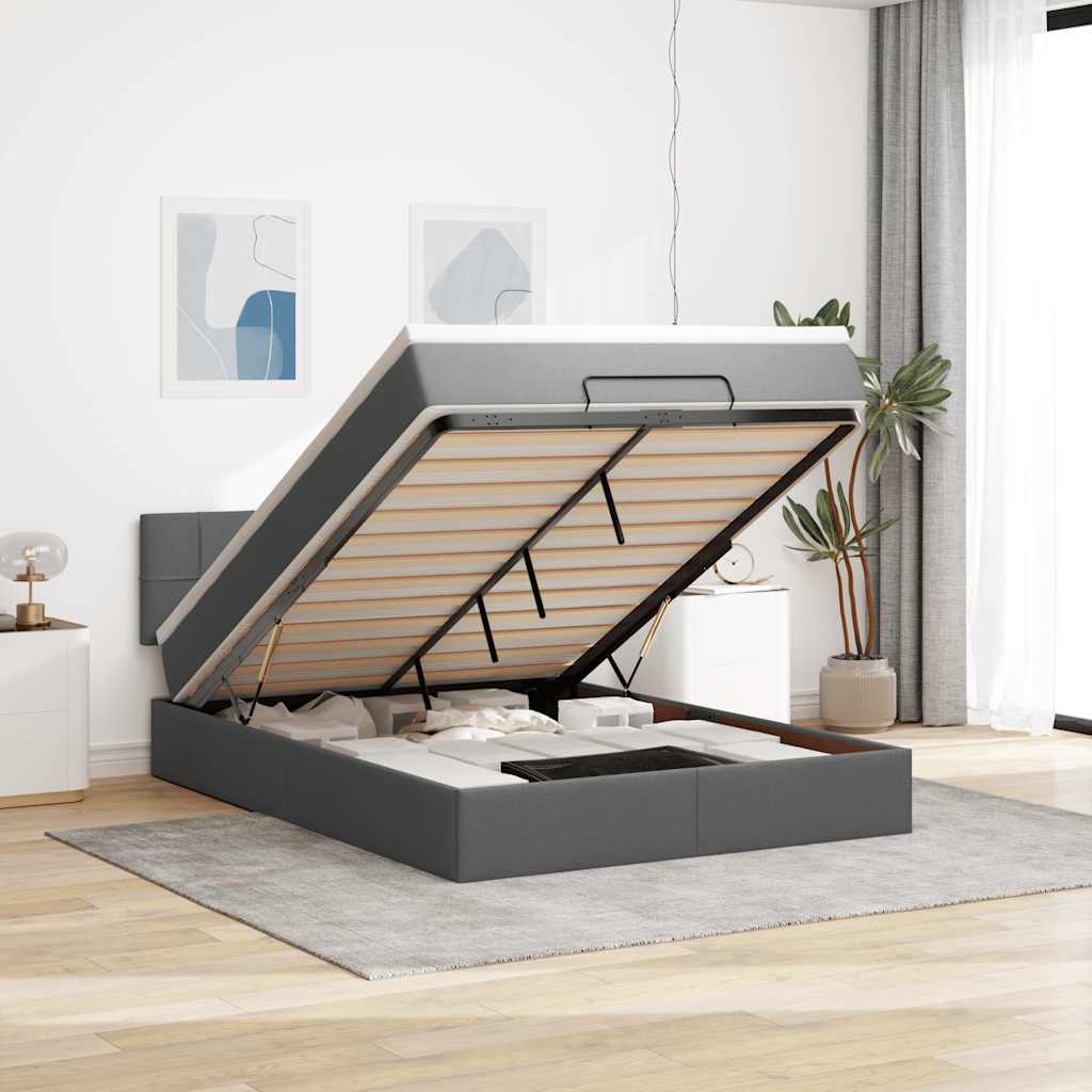 Ottoman-Bett Mit Matratze Stoff Dunkelgrau