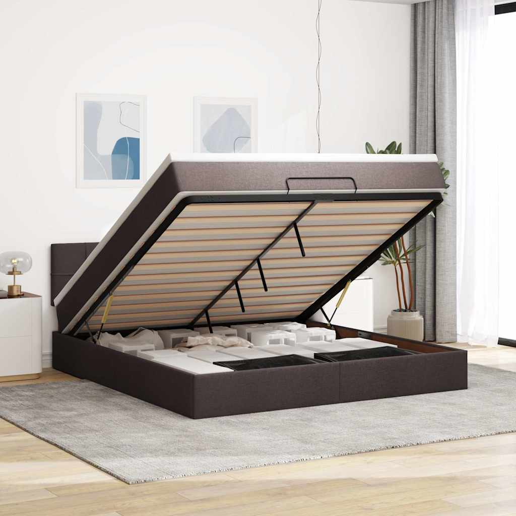 Ottoman-Bett Mit Matratze Stoff Dunkelbraun