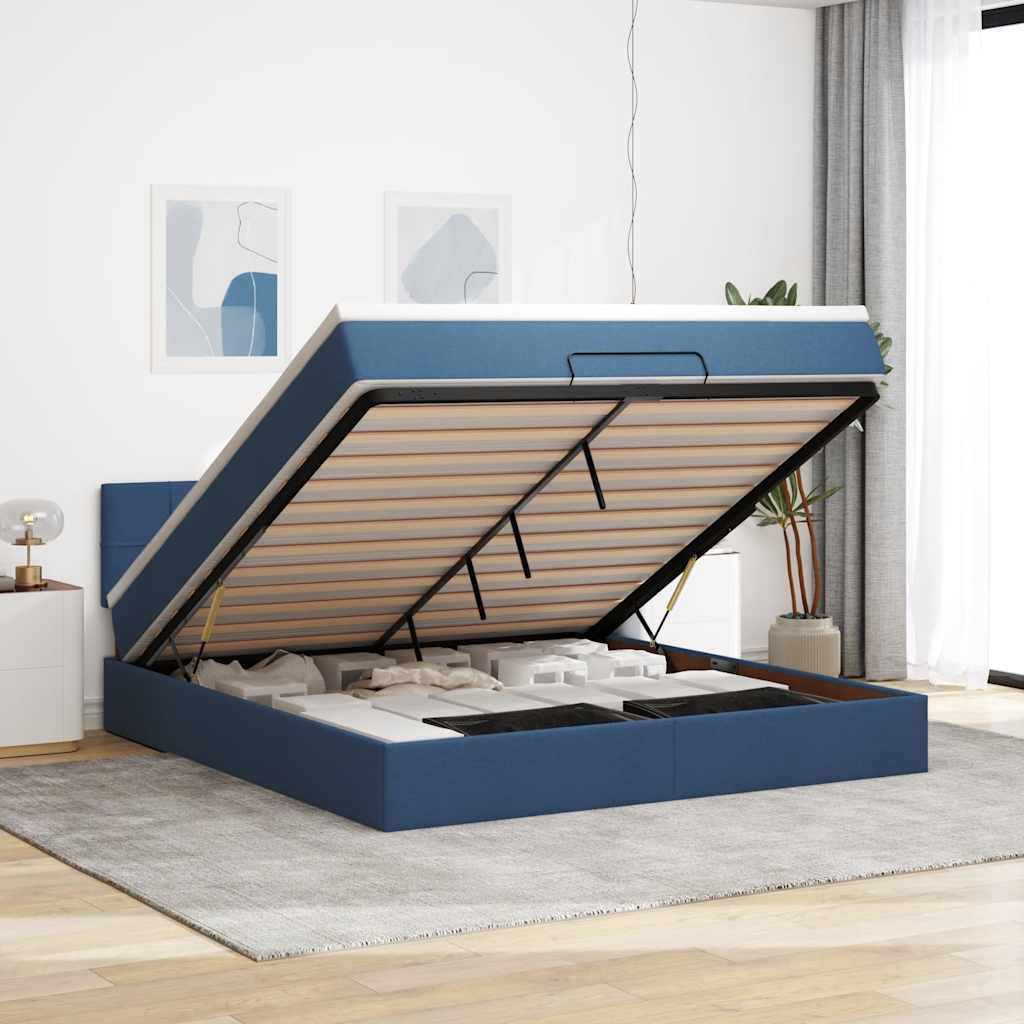 Ottoman-Bett Mit Matratze Stoff Blau