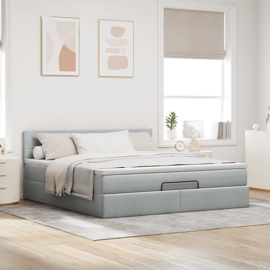 Ottoman-Bett Mit Matratze Stoff Hellgrau
