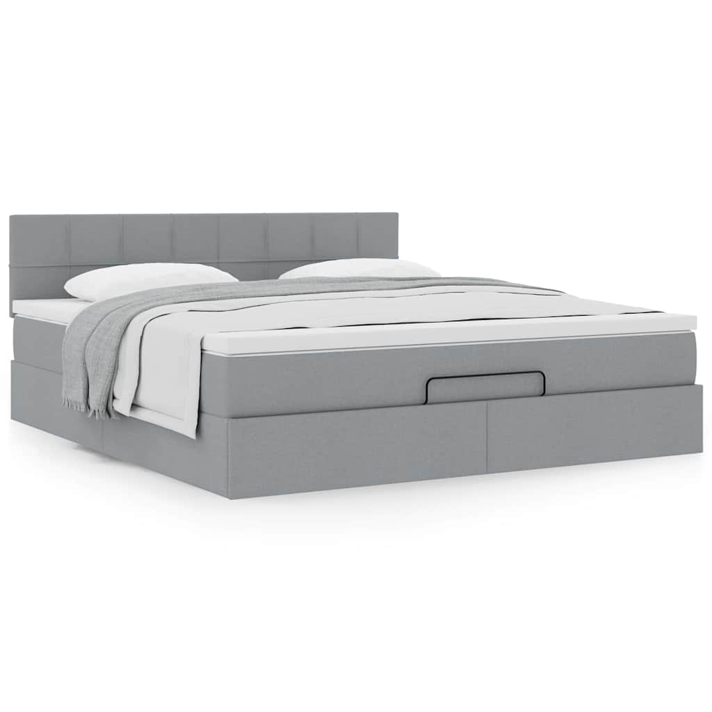 Ottoman-Bett Mit Matratze Stoff Hellgrau