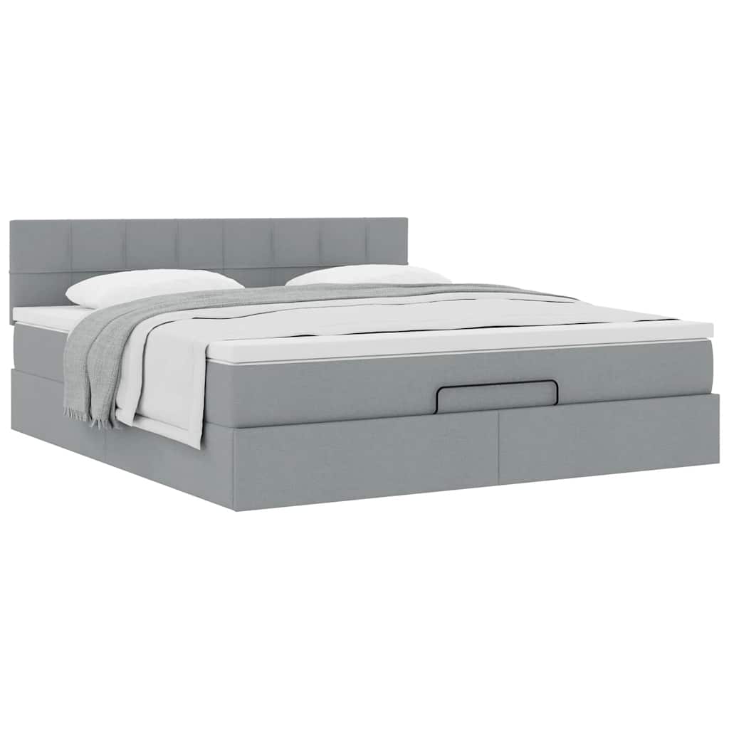Ottoman-Bett Mit Matratze Stoff Hellgrau