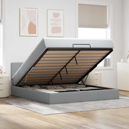 Ottoman-Bett Mit Matratze Stoff Hellgrau