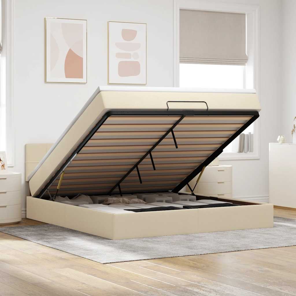 Ottoman-Bett Mit Matratze Stoff Creme