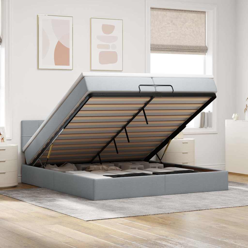 Ottoman-Bett Mit Matratze Stoff Hellgrau