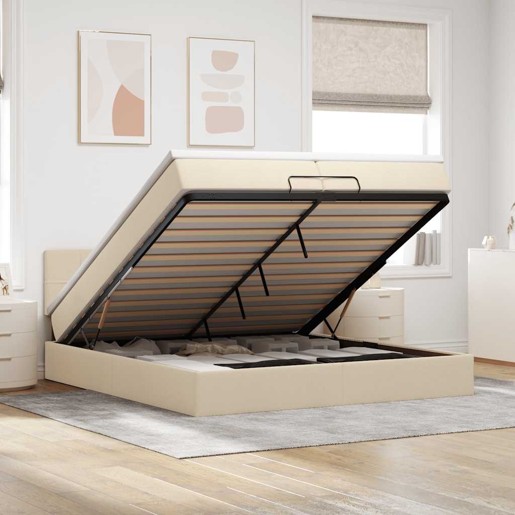 Ottoman-Bett Mit Matratze Stoff Creme