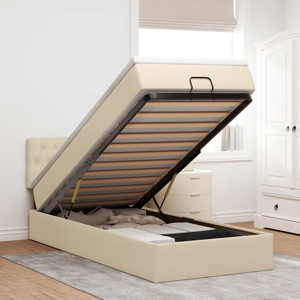 Ottoman-Bett Mit Matratze Stoff Creme