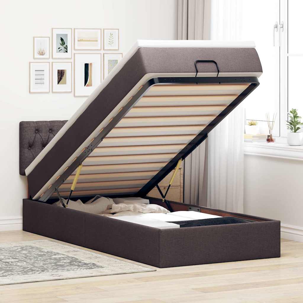 Ottoman-Bett Mit Matratze Stoff Dunkelbraun