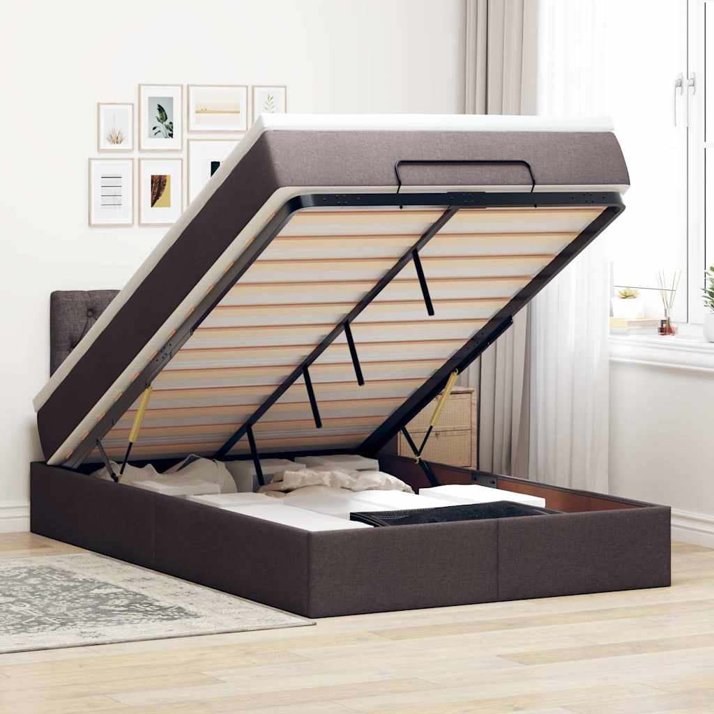 Ottoman-Bett Mit Matratze Stoff Dunkelbraun