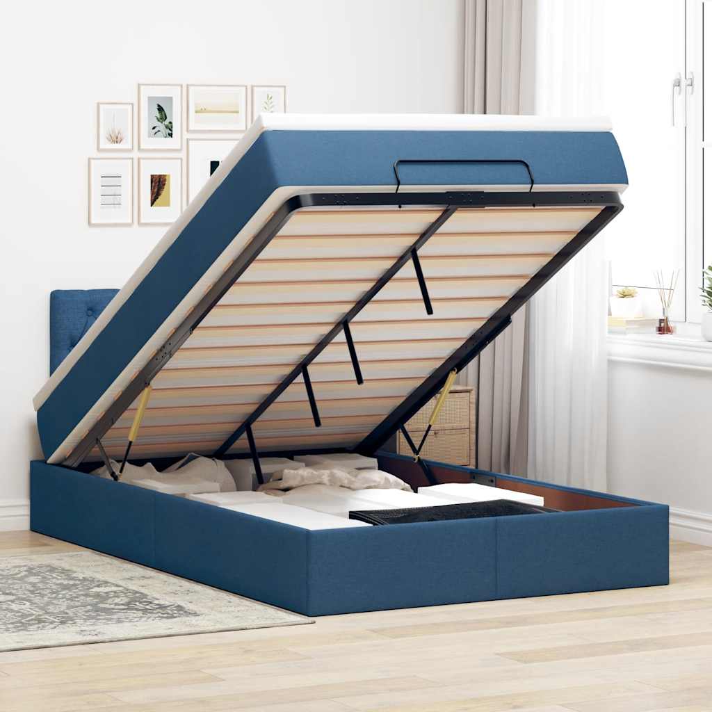 Ottoman-Bett Mit Matratze Stoff Blau