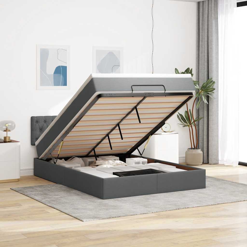 Ottoman-Bett Mit Matratze Stoff Dunkelgrau