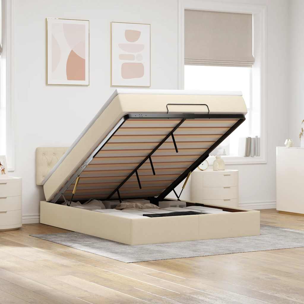 Ottoman-Bett Mit Matratze Stoff Creme
