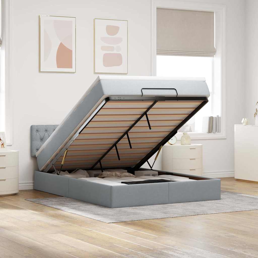 Ottoman-Bett Mit Matratze Stoff Hellgrau