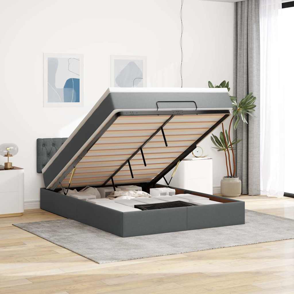 Ottoman-Bett Mit Matratze Stoff Dunkelgrau