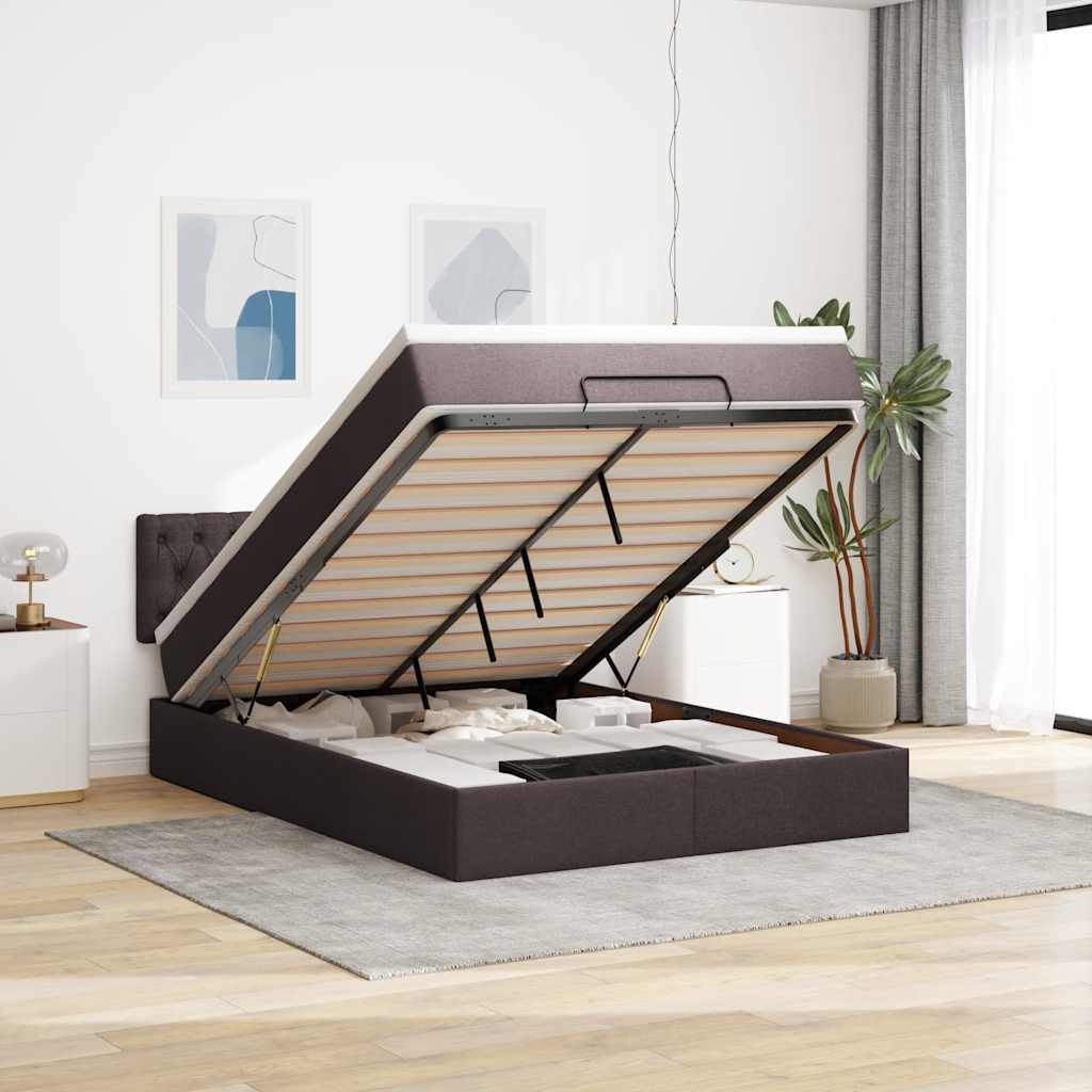 Ottoman-Bett Mit Matratze Stoff Dunkelbraun