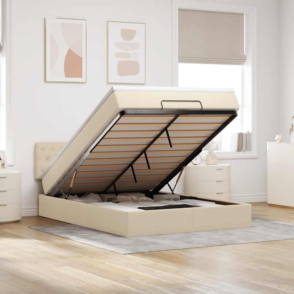 Ottoman-Bett Mit Matratze Stoff Creme