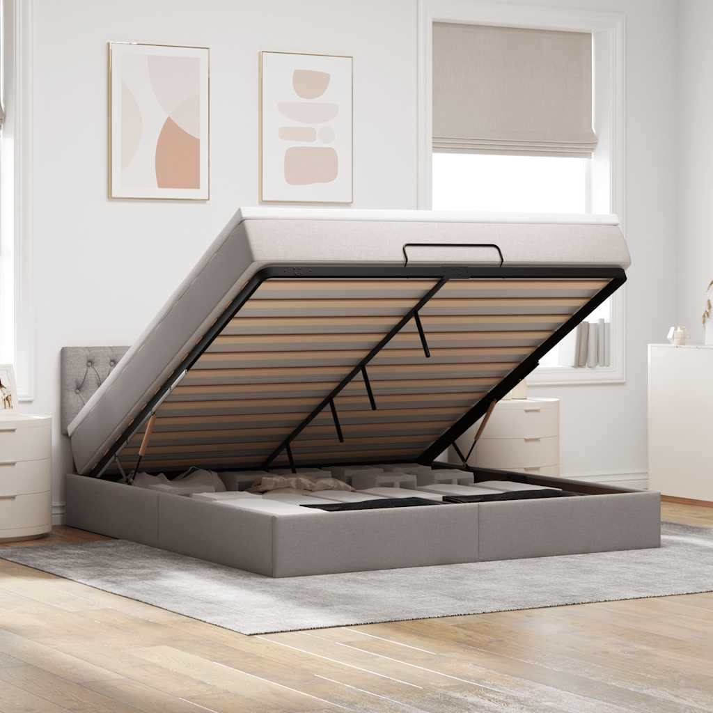 Ottoman-Bett Mit Matratze Stoff Taupe