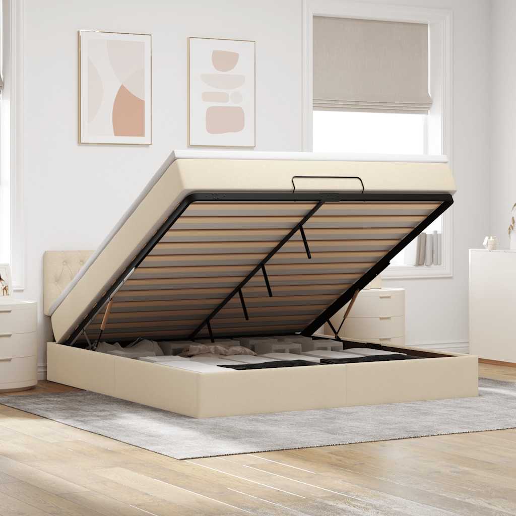 Ottoman-Bett Mit Matratze Stoff Creme
