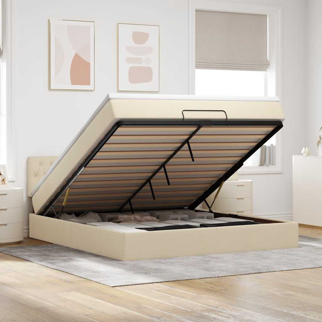 Ottoman-Bett Mit Matratze Stoff Creme