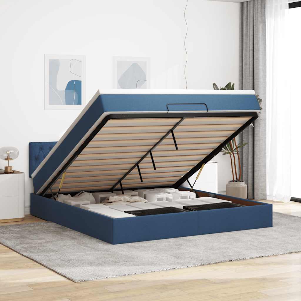 Ottoman-Bett Mit Matratze Stoff Blau