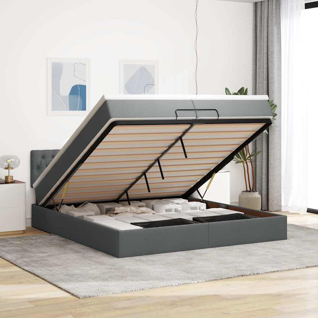 Ottoman-Bett Mit Matratze Stoff Dunkelgrau