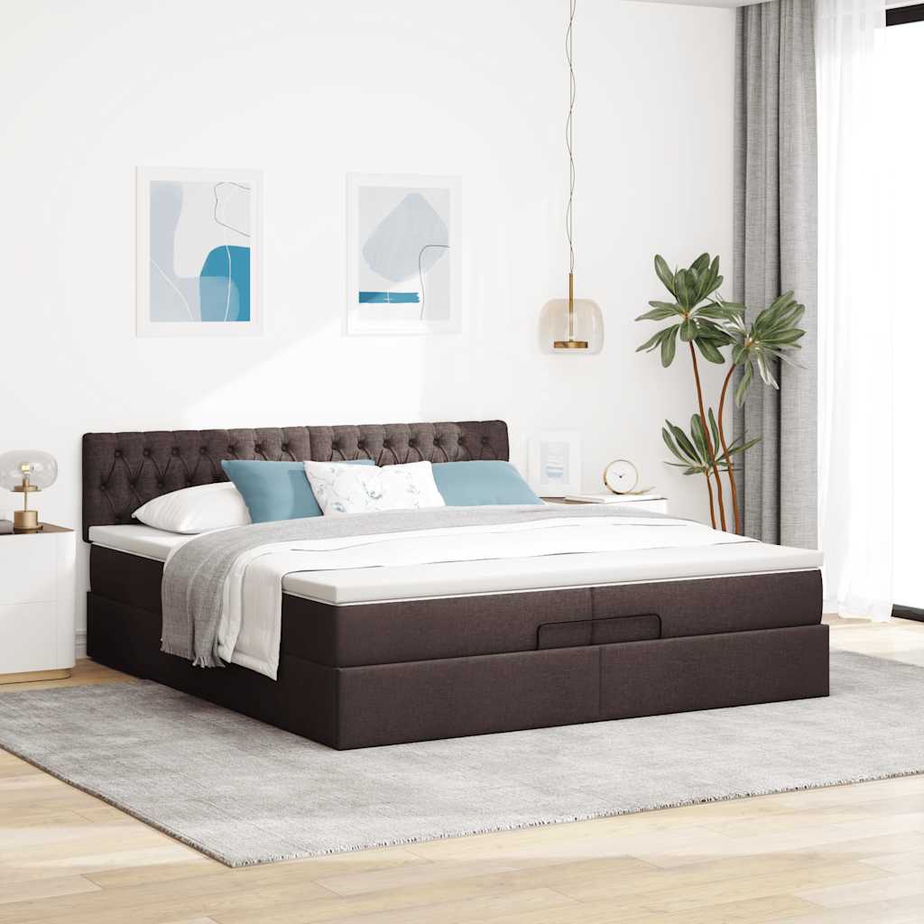 Ottoman-Bett Mit Matratze Stoff Dunkelbraun