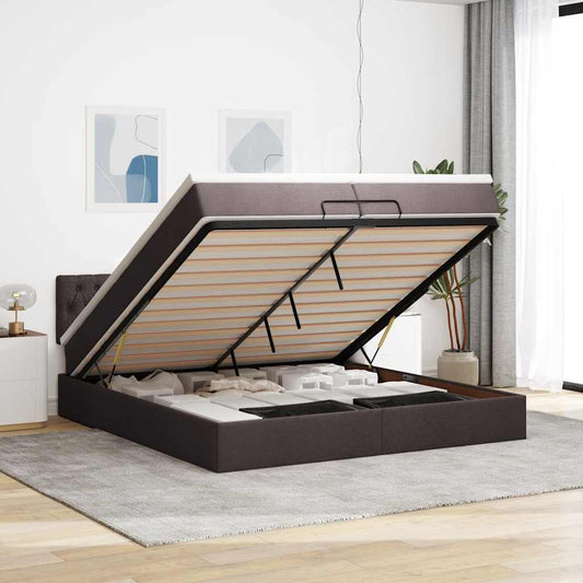 Ottoman-Bett Mit Matratze Stoff Dunkelbraun