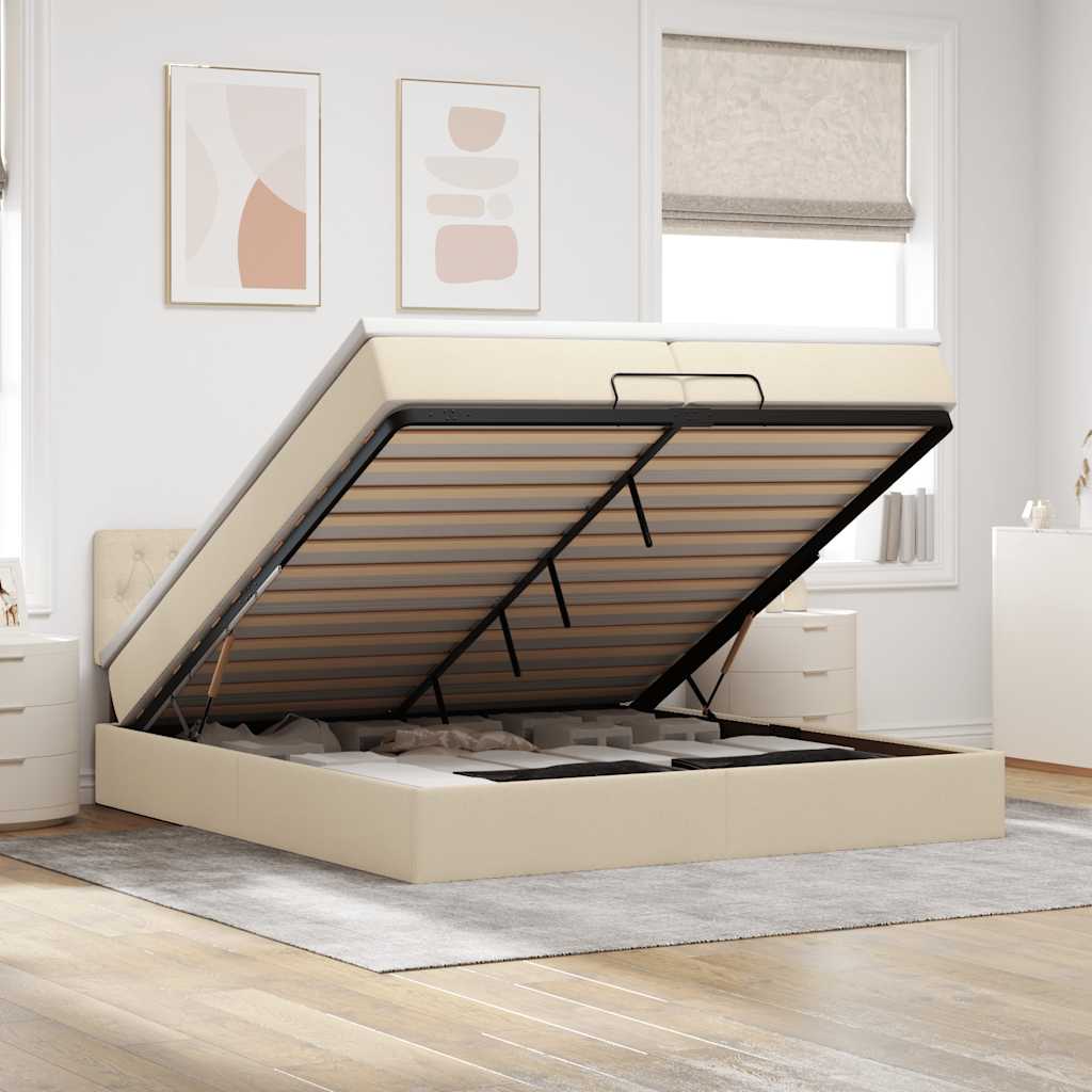 Ottoman-Bett Mit Matratze Stoff Creme