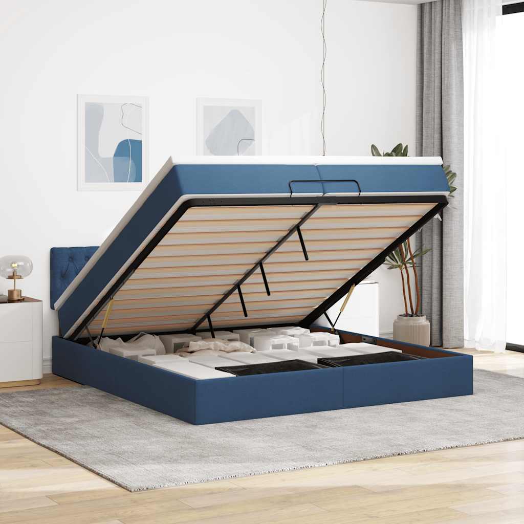 Ottoman-Bett Mit Matratze Stoff Blau