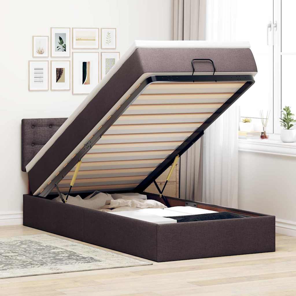 Ottoman-Bett Mit Matratze Stoff Dunkelbraun