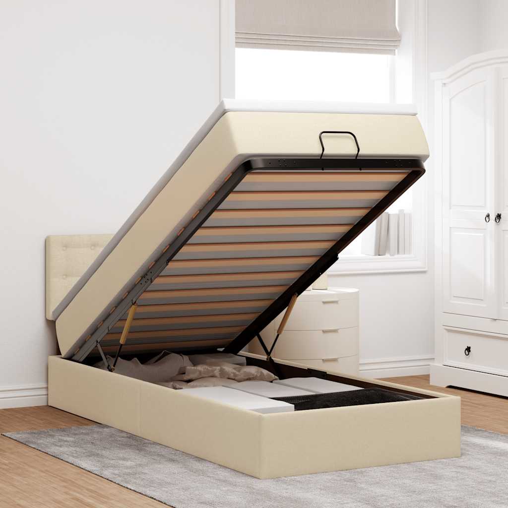 Ottoman-Bett Mit Matratze Stoff Creme