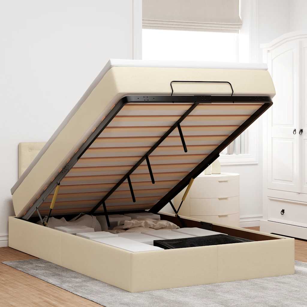 Ottoman-Bett Mit Matratze Stoff Creme