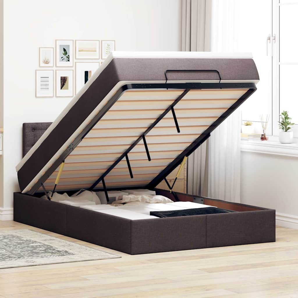 Ottoman-Bett Mit Matratze Stoff Dunkelbraun