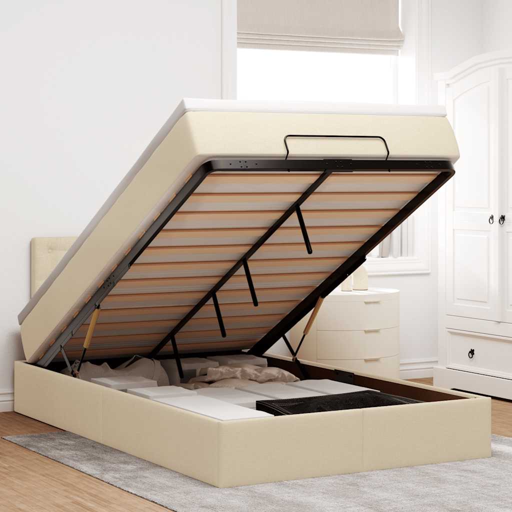 Ottoman-Bett Mit Matratze Stoff Creme