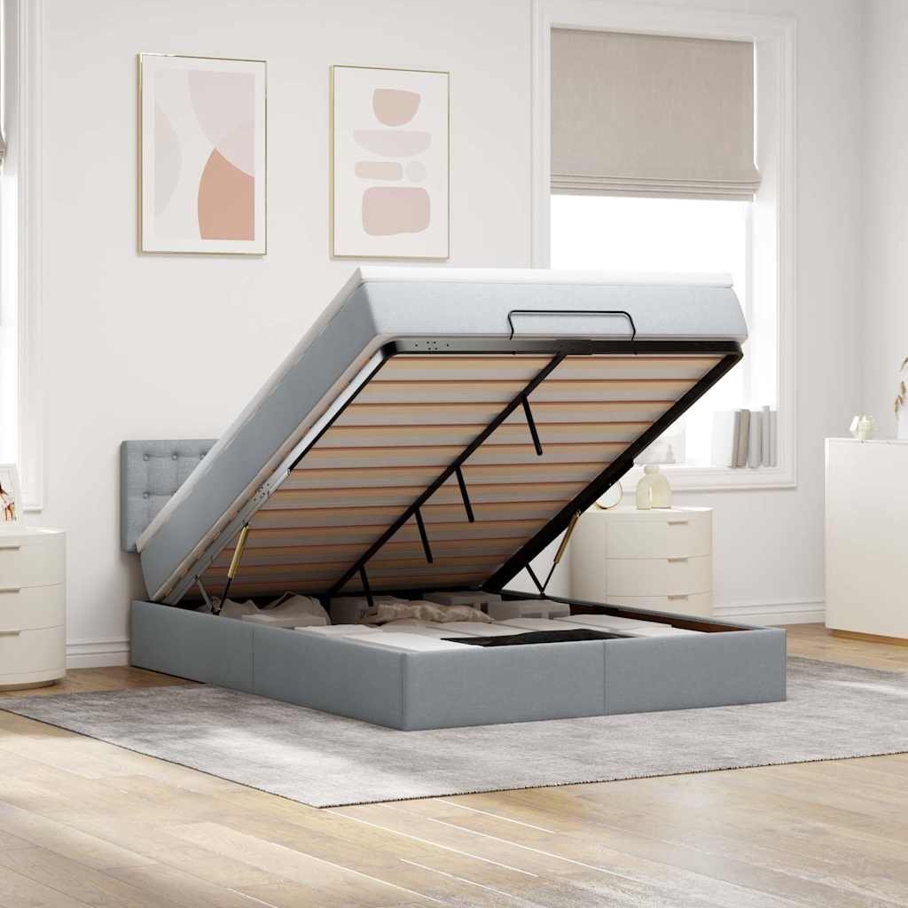 Ottoman-Bett Mit Matratze Stoff Hellgrau
