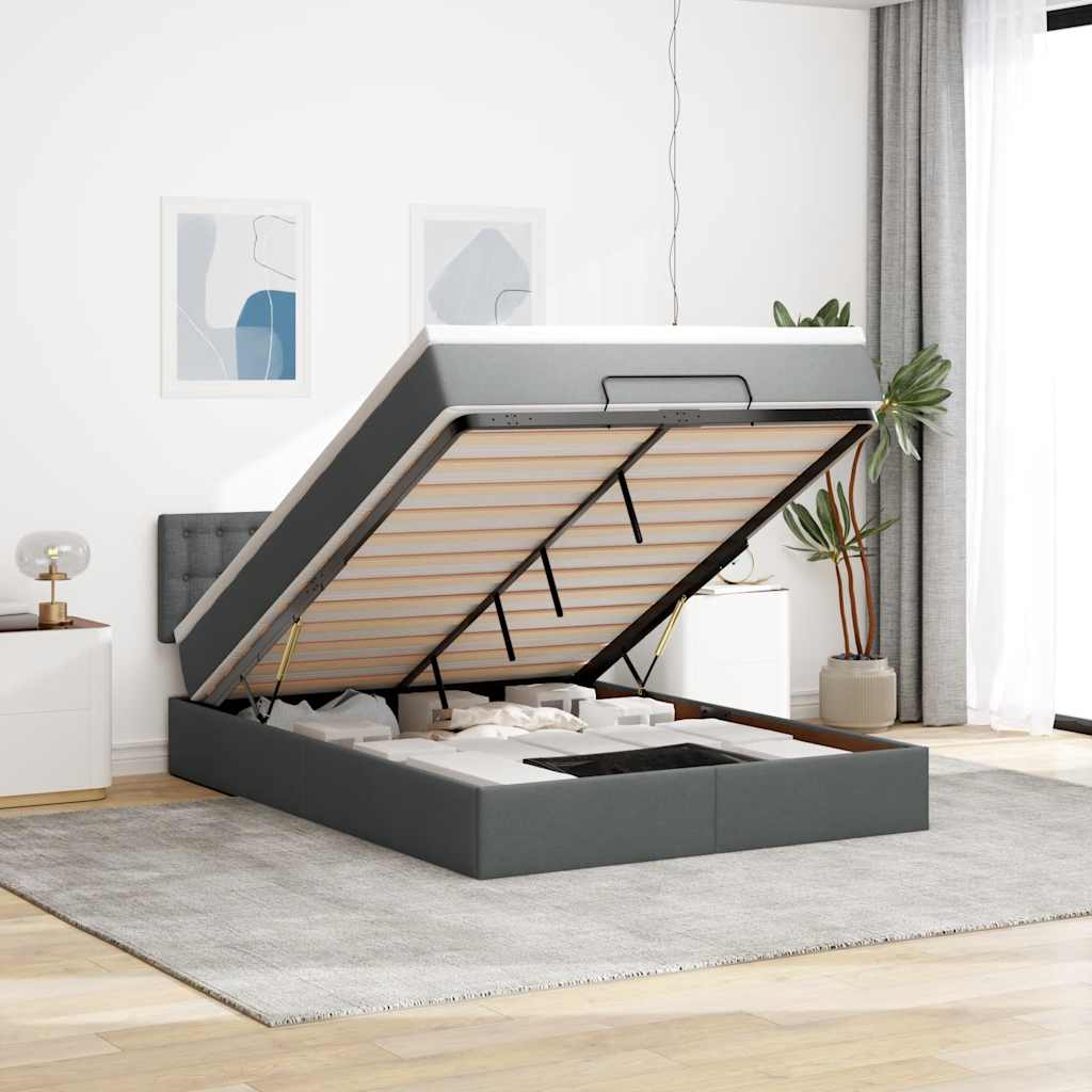 Ottoman-Bett Mit Matratze Stoff Dunkelgrau